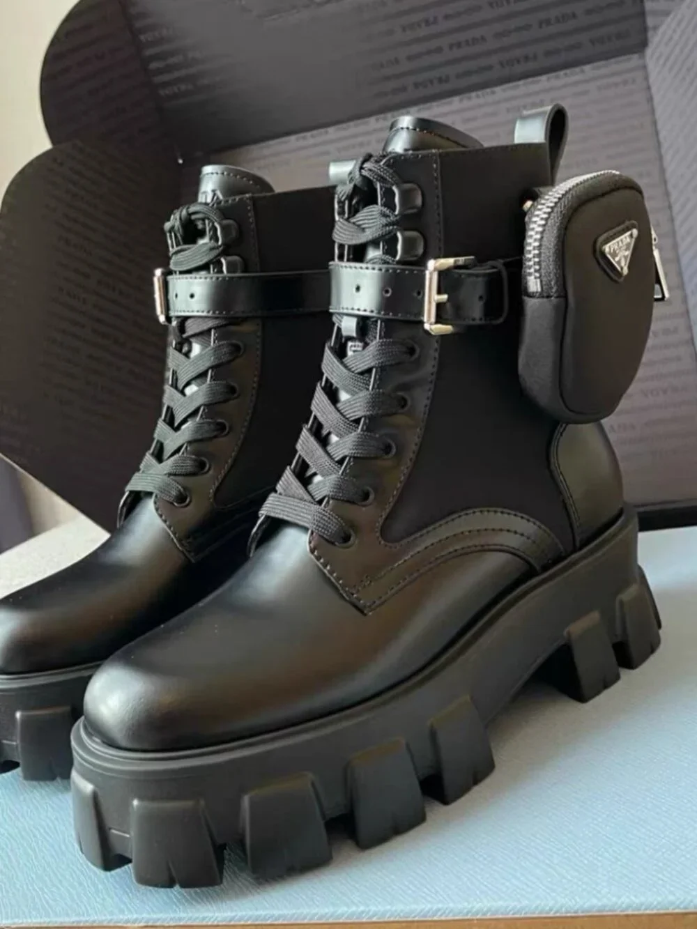 Prada Monolith Leather Combat Boots
